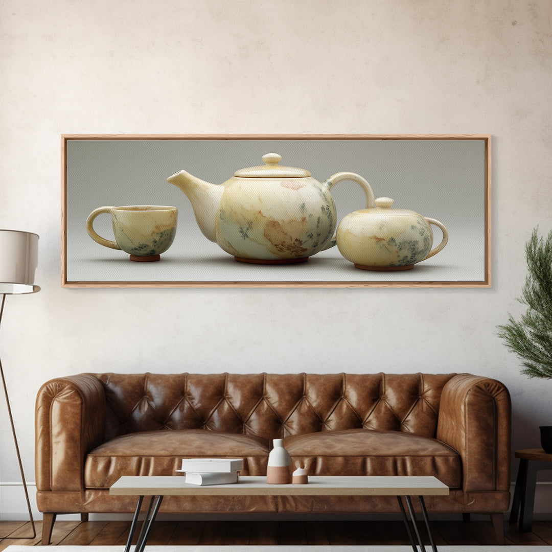 Porcelain Teapot and Scones Canvas Print, Bed and Breakfast Art, Wall Decor, Living Room Decor, Fine Art, Dopamine Decor, BAB-3x1-76