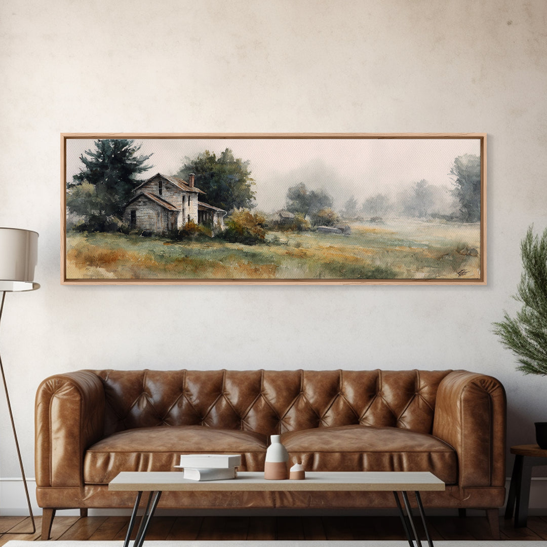 Old Farmhouse Landscape Canvas Print, Bed and Breakfast Art, Digital Art, Living Room Decor, Fine Art, Bedroom Wall Art, BAB-3x1-95
