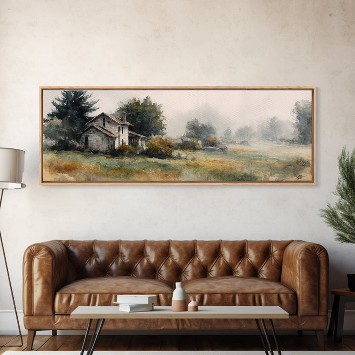Old Farmhouse Landscape Canvas Print, Bed and Breakfast Art, Digital Art, Living Room Decor, Fine Art, Bedroom Wall Art, BAB-3x1-95