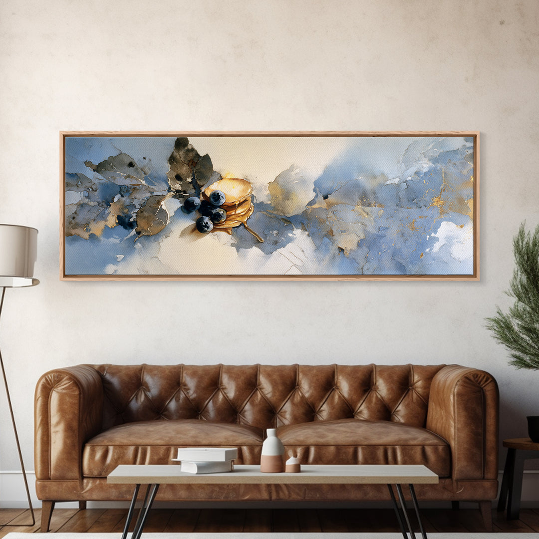 Blueberry Pancakes Still Life Canvas Print, Bed and Breakfast Art, Textured Painting, Living Room Decor, Fine Art, BAB-3x1-96