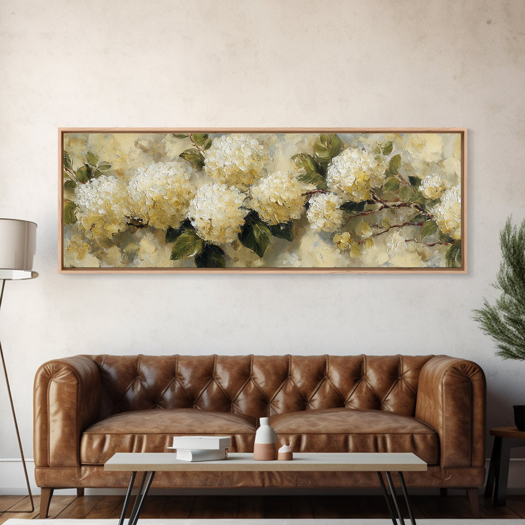 Sunlit Hydrangeas on a Windowsill Canvas Print, Bed and Breakfast Art, Coffee Wall Art, Living Room Decor, Fine Art, BAB-3x1-98
