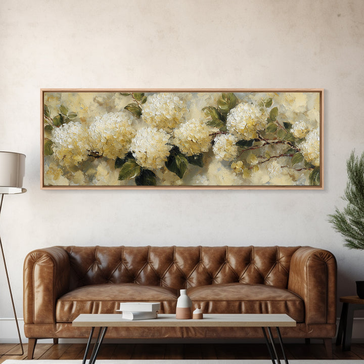 Sunlit Hydrangeas on a Windowsill Canvas Print, Bed and Breakfast Art, Coffee Wall Art, Living Room Decor, Fine Art, BAB-3x1-98