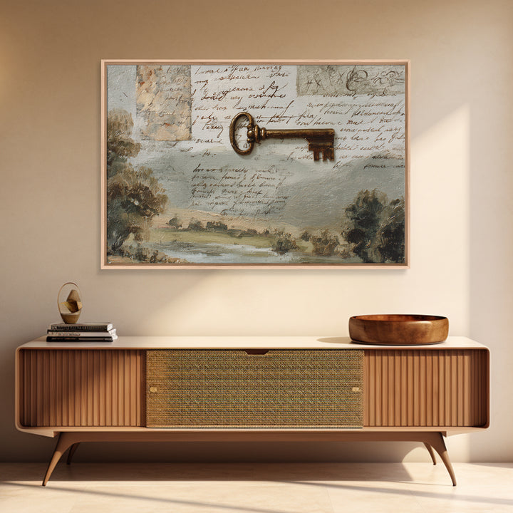 Antique Key and Handwritten Letter Arrangement Without Canvas Print, Bed and Breakfast Art, Coffee Art, Living Room Decor, BAB-3x2-13
