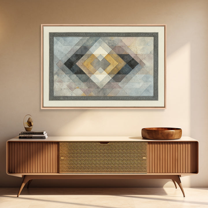 Quilt Pattern Folk Art Composition Framed Canvas Print, Bed and Breakfast Art, Bedroom Wall Art, Living Room Decor, Fine Art, BAB-3x2-15