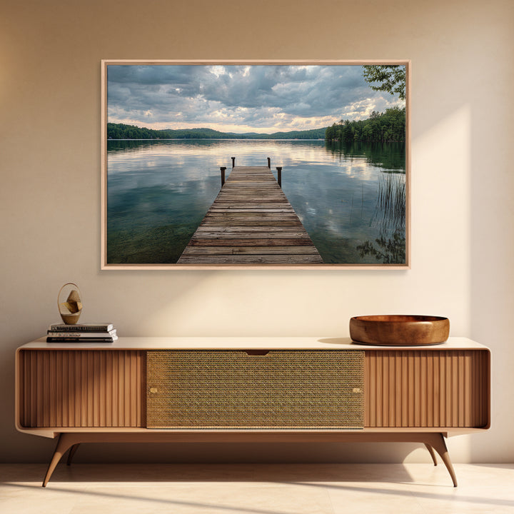 Quiet Lake Dock at Early Morning Framed Canvas Print, Bed and Breakfast Art, Canvas Wall Art, Living Room Decor, Fine Art, BAB-3x2-2