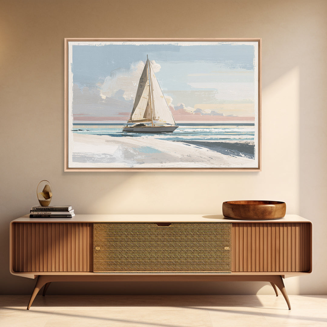 Coastal Inn Sailboat at Sunrise Canvas Print, Bed and Breakfast Art, Farmhouse Wall Art, Living Room Decor, Fine Art, BAB-3x2-21