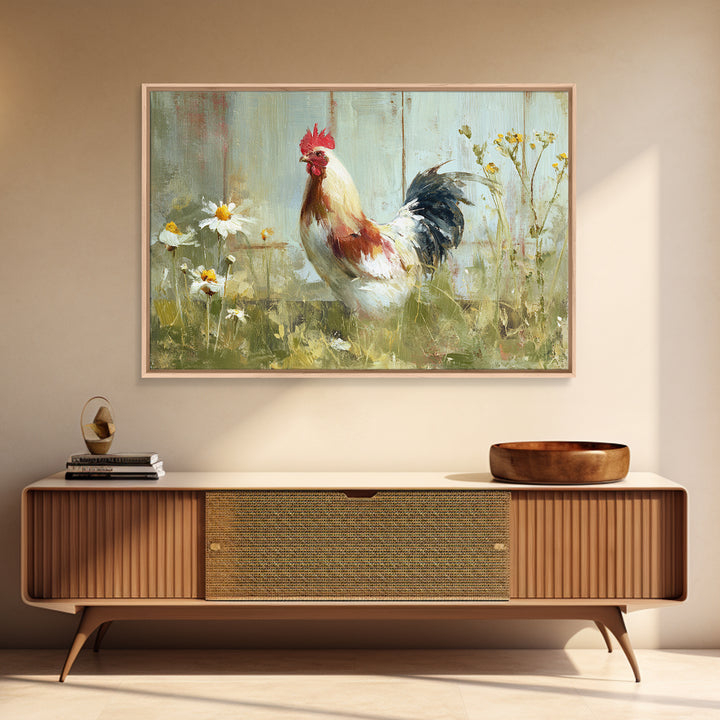 Rooster and Wildflower Country Portrait Canvas Print, Bed and Breakfast Art, Coffee Wall Art, Living Room Decor, BAB-3x2-23