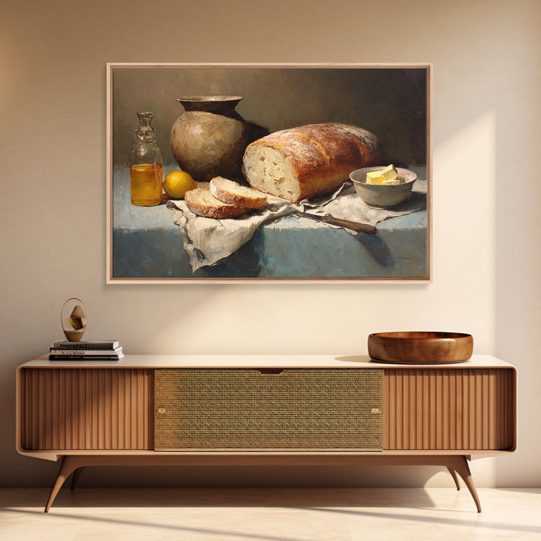 Freshly Baked Bread Framed Canvas Print, Bed and Breakfast Art, Farmhouse Wall Art, Living Room Decor, Fine Art, BAB-3x2-24
