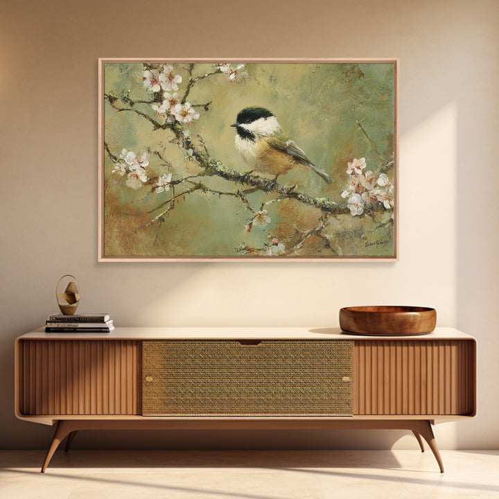 Small Bird on a Flowering Branch Canvas Print, Bed and Breakfast Art, Bedroom Wall Art, Living Room Decor, Watercolor Art, BAB-3x2-42