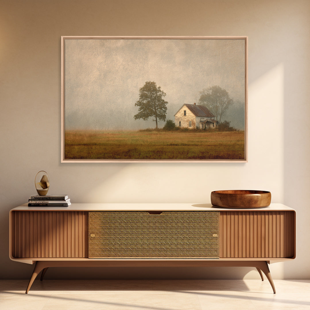 Old Farmhouse Landscape Framed Canvas Print, Bed and Breakfast Art, Digital Art, Living Room Decor, Fine Art, BAB-3x2-59