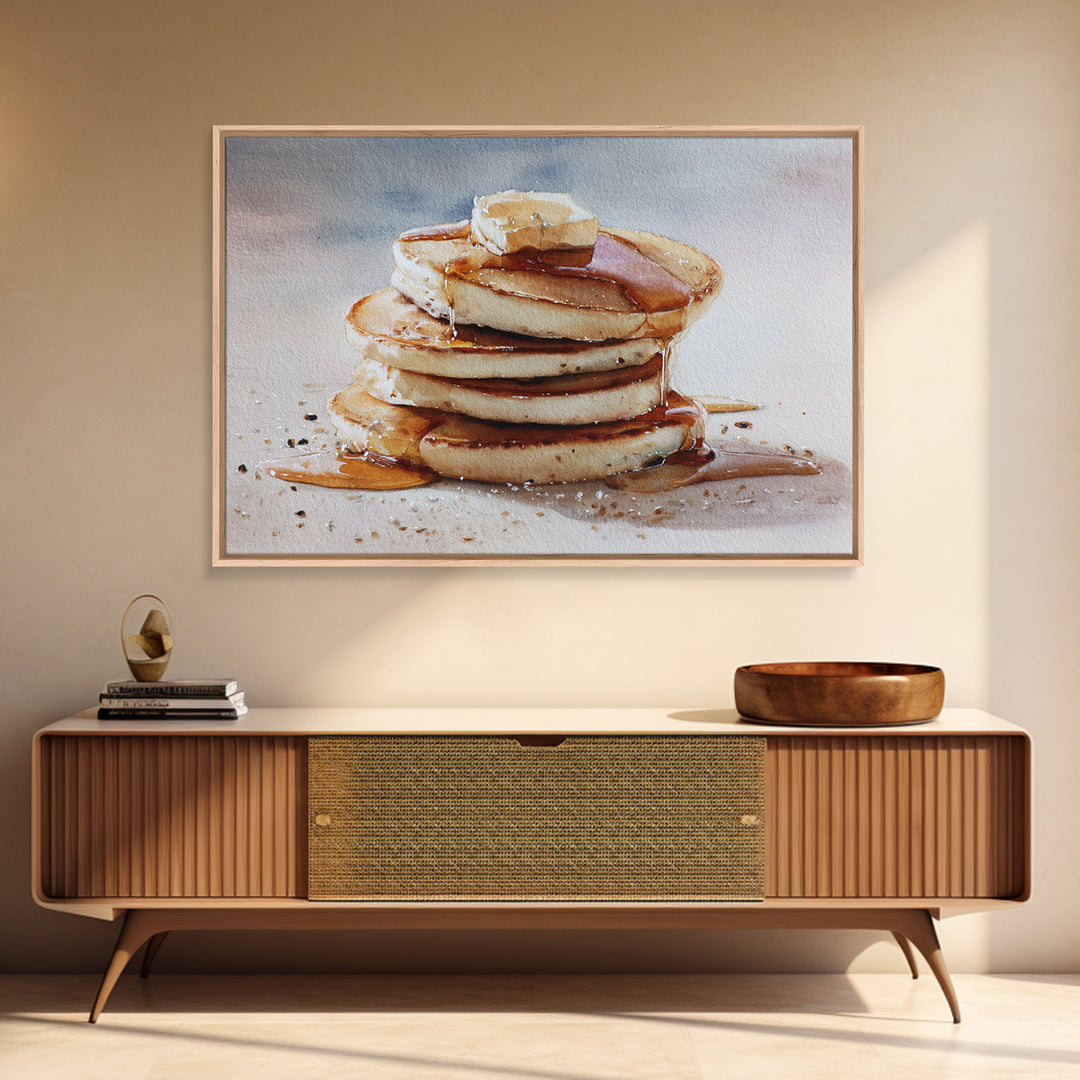 Blueberry Pancakes Still Life Framed Canvas Print, Bed and Breakfast Art, Textured Painting, Living Room Decor, Fine Art, BAB-3x2-60