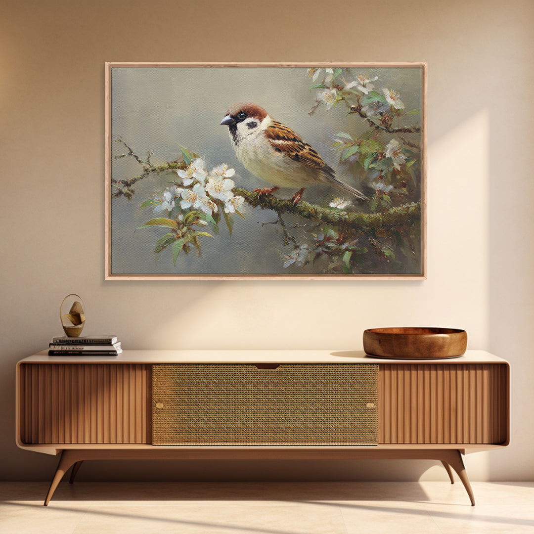 Small Bird on a Flowering Branch Canvas Print, Bed and Breakfast Art, Bedroom Wall Art, Living Room Decor, Watercolor Art, BAB-3x2-66