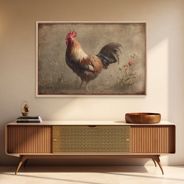 Rooster and Wildflower Country Portrait Canvas Print, Bed and Breakfast Art, Rustic Home Decor, Living Room Decor, BAB-3x2-71