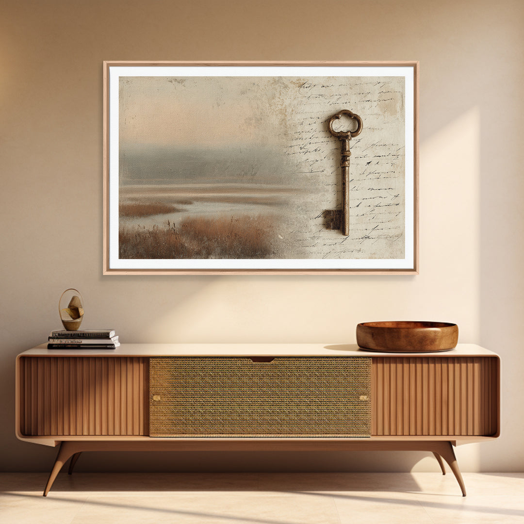 Antique Key and Handwritten Canvas Print, Bed and Breakfast Art, Statement Artwork, Living Room Decor, Fine Art Print, BAB-3x2-85