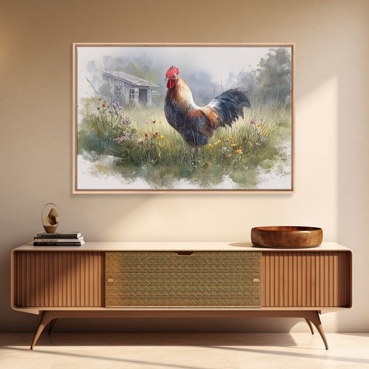 Rooster and Wildflower Country Portrait Canvas Print, Bed and Breakfast Art, Canvas Wall Art, Living Room Decor, BAB-3x2-95