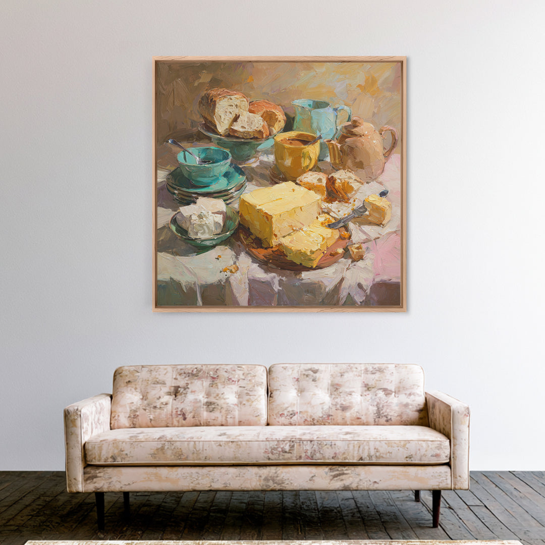 Painterly Eclair and Coffee Still Life Framed Canvas Print, Bakery Art, Print, Bakery Decor, Fine Art, Patisserie, Food Art, BAK-1x1-12