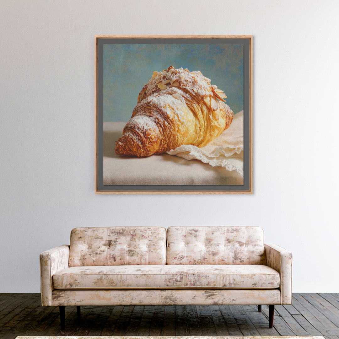 Almond Croissant Closeup Canvas Print, Bakery Art, Kitchen Prints, Bakery Decor, Oil Painting, Patisserie, Fine Art, Kids Art, BAK-1x1-15