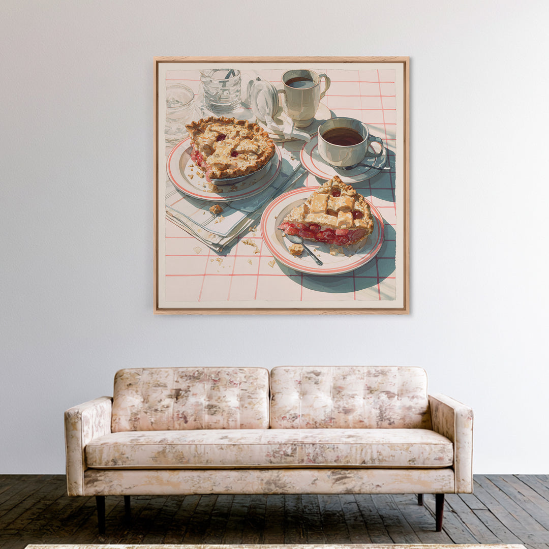 Retro Diner Pie Illustration Framed Canvas Print, Bakery Art, Food Art, Bakery Decor, Watercolor Art, Patisserie, Kids Art, BAK-1x1-16
