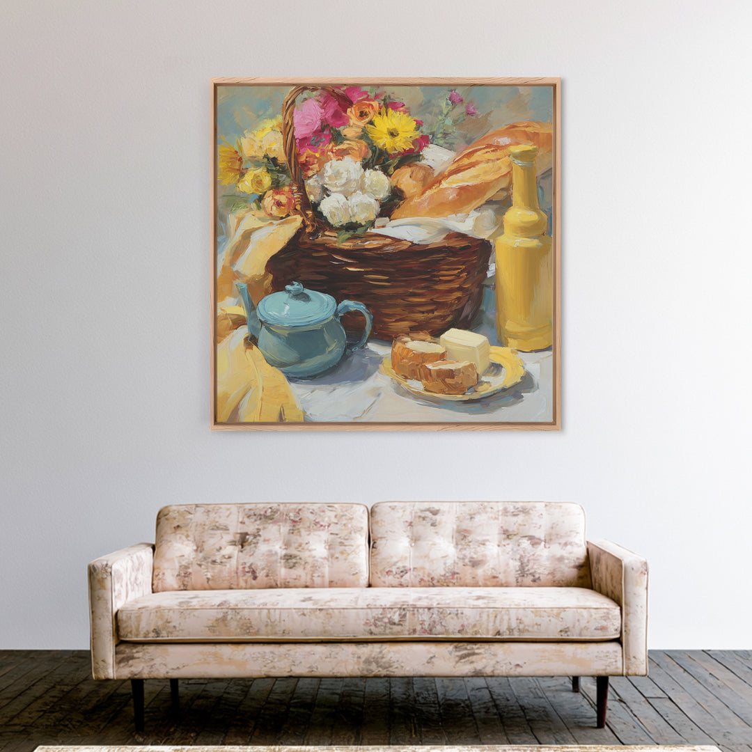 French Market Basket Filled Canvas Print, Bakery Art, Kitchen Art Print, Bakery Decor, Fine Art, Patisserie, Modern Decor, BAK-1x1-18