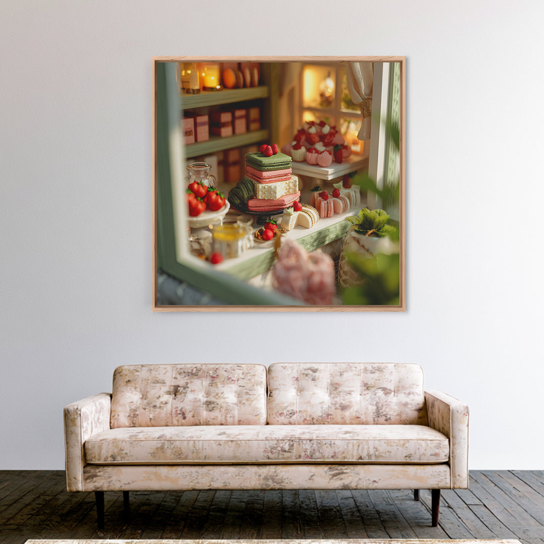 French Patisserie Window Display of Pastel Pastries Canvas Print, Bakery Art, Neutral Wall Art, Bakery Decor, Patisserie, BAK-1x1-2
