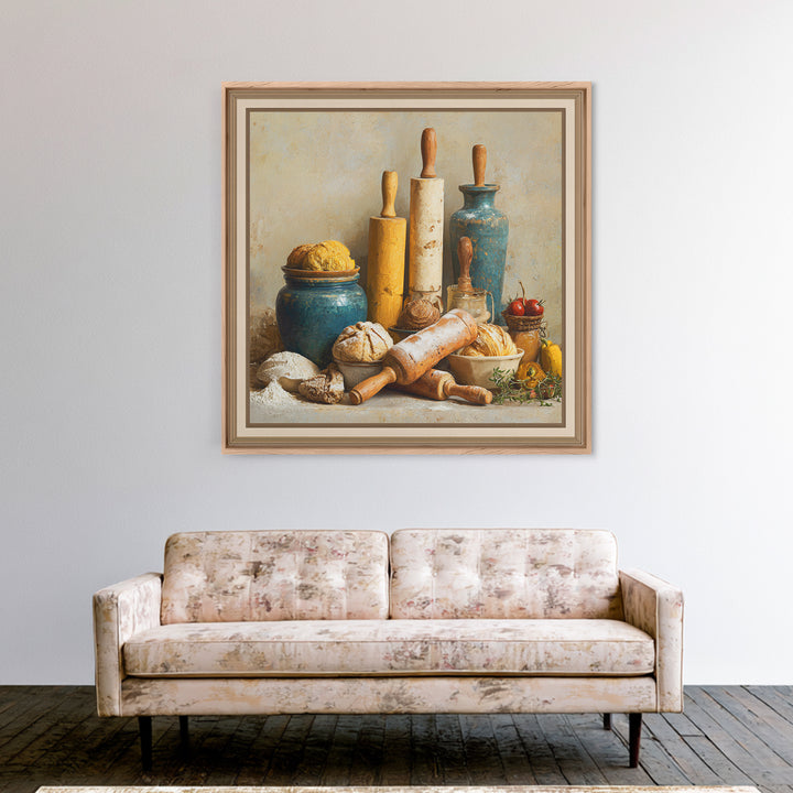 Patisserie Pattern of Rolling Pins and Pastries Framed Canvas Print, Bakery Art, Neutral Decor, Bakery Decor, Patisserie, BAK-1x1-21