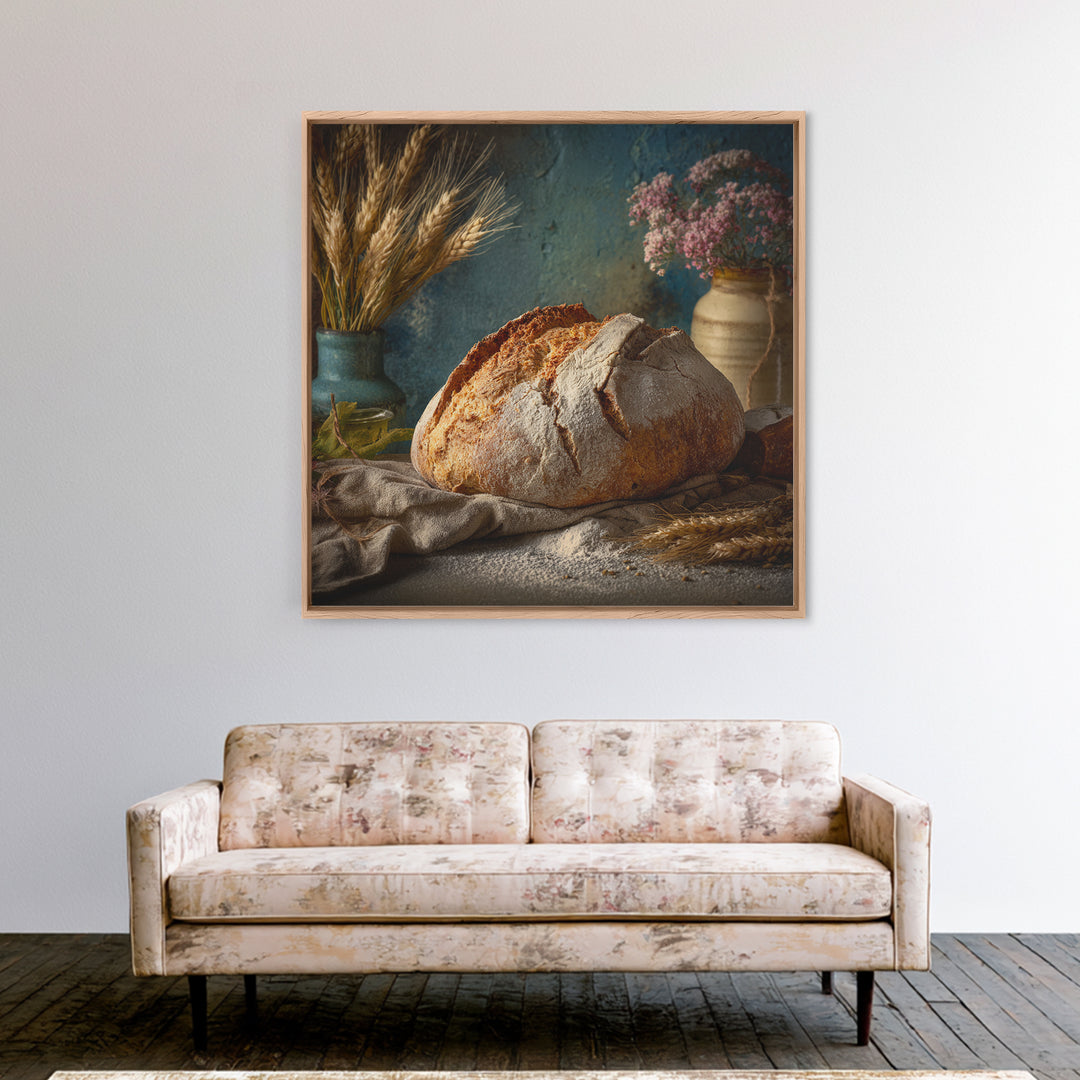 Rustic Loaf of Bread Framed Canvas Print, Bakery Art, Kitchen Wall Art, Bakery Decor, Oil Painting, Patisserie, BAK-1x1-28