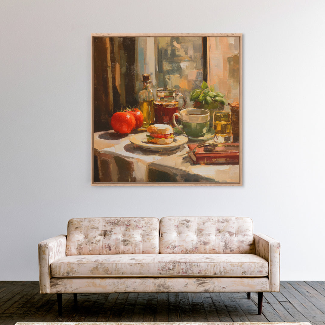 Painterly Eclair and Coffee Still Life Canvas Print, Bakery Art, Printable Art, Bakery Decor, Watercolor Art, Patisserie, BAK-1x1-36