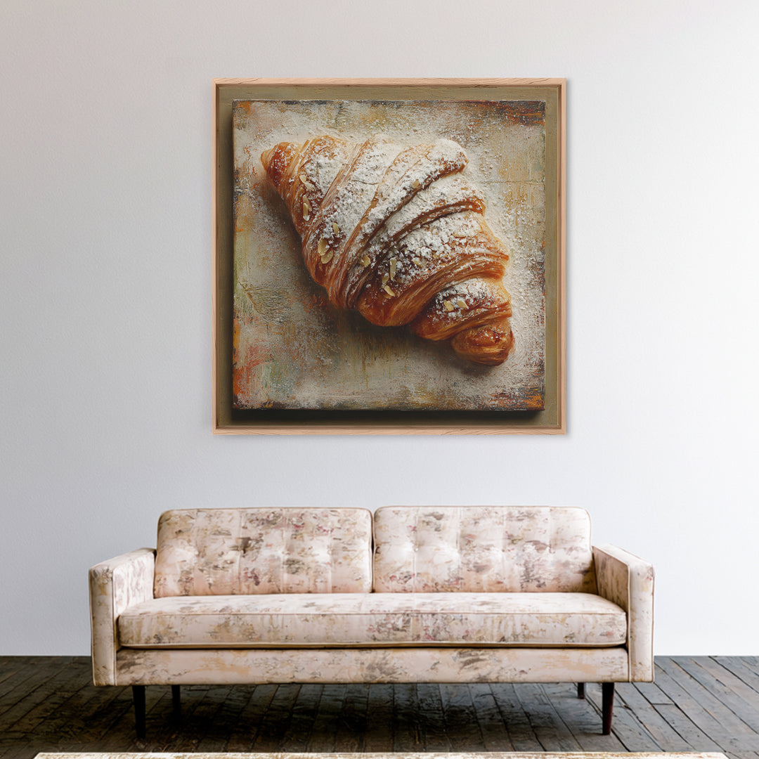 Almond Croissant Closeup Framed Canvas Print, Bakery Art, Kitchen Art Print, Bakery Decor, Fine Art, Patisserie, Modern Decor, BAK-1x1-39