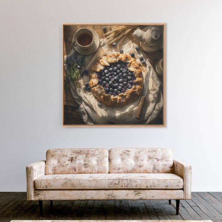 Blueberry Galette with Rustic Farmhouse Texture Framed Canvas Print, Bakery Art, Kitchen Print, Bakery Decor, Patisserie, BAK-1x1-47