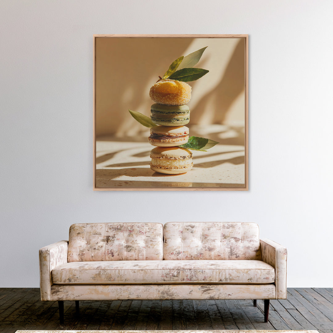 Single Perfect Macaron Tower Framed Canvas Print, Bakery Art, Bakery, Bakery Decor, Oil Painting, Patisserie, Minimalist Decor, BAK-1x1-51