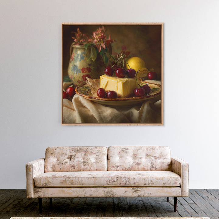 Cherry Tart Still Life Framed Canvas Print, Bakery Art, Textured Painting, Bakery Decor, Fine Art, Patisserie, Printable Art, BAK-1x1-53