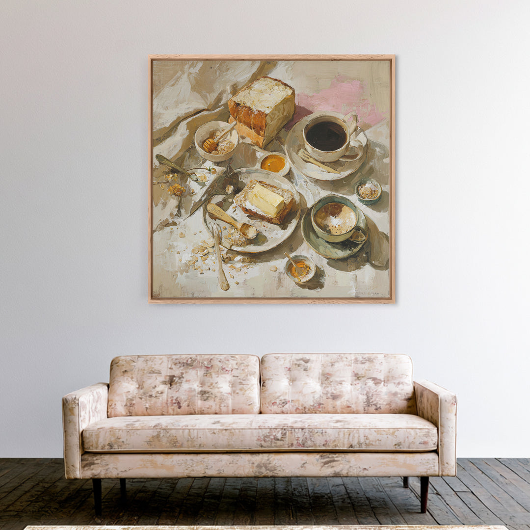 Painterly Eclair and Coffee Still Life Canvas Print, Bakery Art, Kitchen Art Print, Bakery Decor, Fine Art, Patisserie, BAK-1x1-60