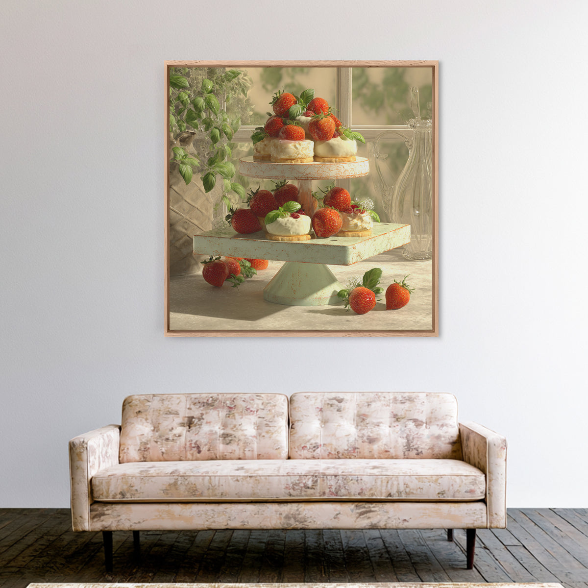 Pastel Cake Stand Framed Canvas Print, Bakery Art, Boho Decor, Bakery Decor, Oil Painting, Patisserie, Printable Wall Art, BAK-1x1-61