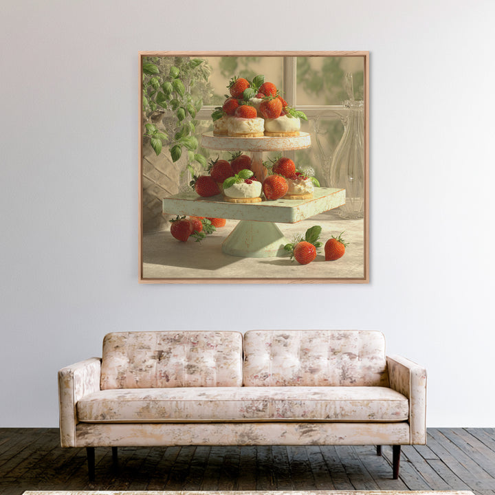 Pastel Cake Stand Framed Canvas Print, Bakery Art, Boho Decor, Bakery Decor, Oil Painting, Patisserie, Printable Wall Art, BAK-1x1-61