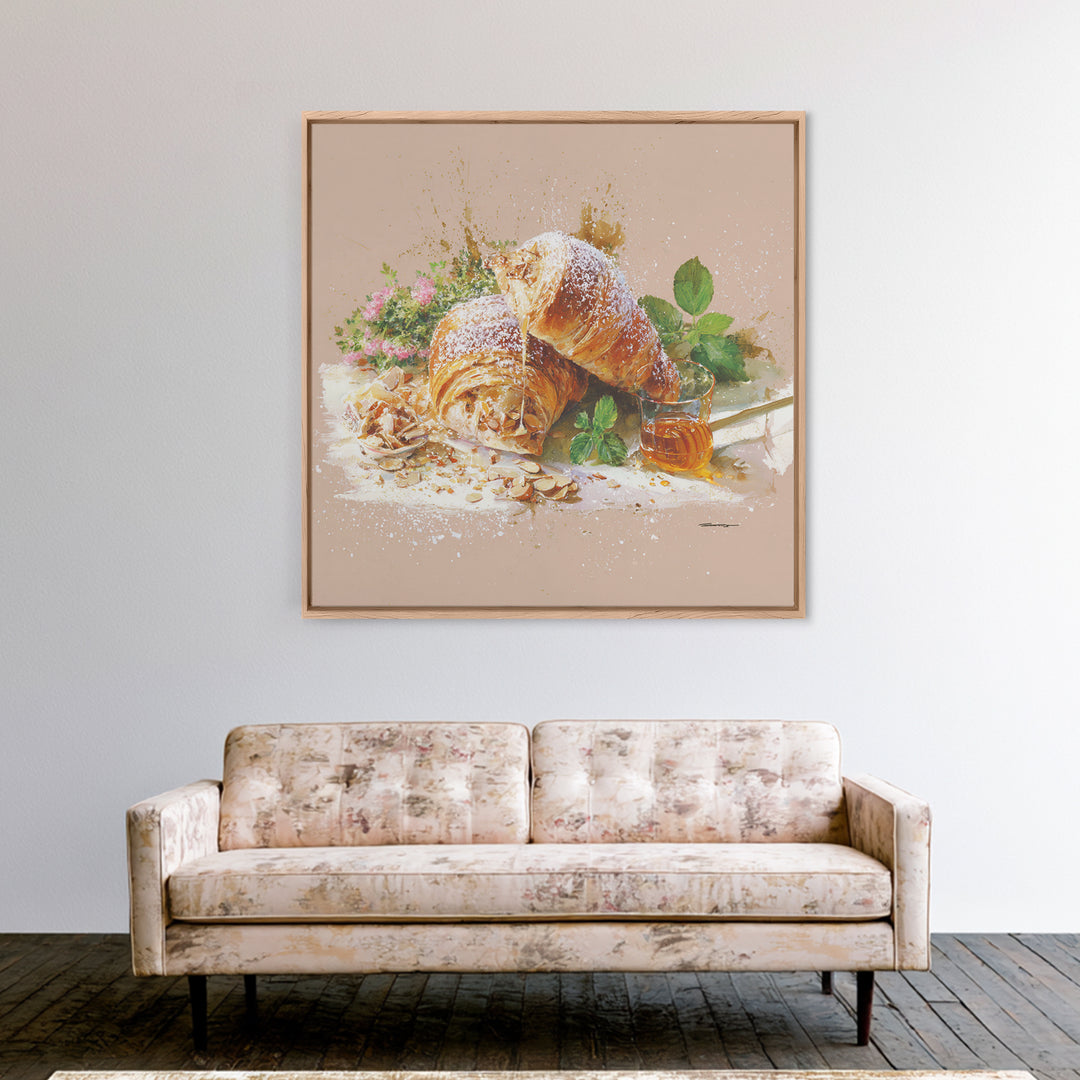 Almond Croissant Closeup Framed Canvas Print, Bakery Art, Neutral Decor, Bakery Decor, Fine Art, Patisserie, Home Decor, BAK-1x1-63