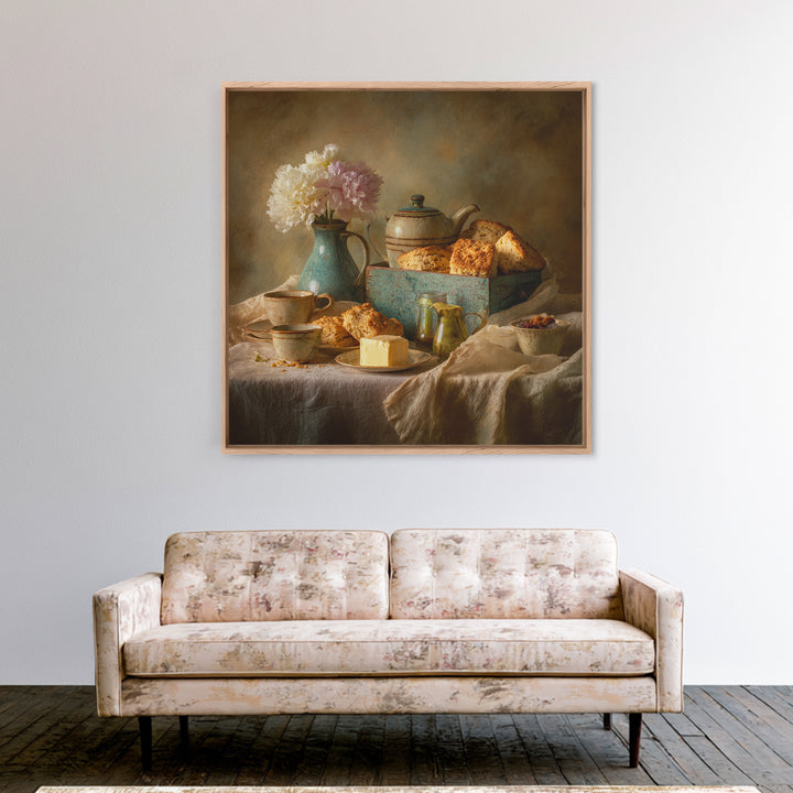 Tea and Scone Arrangement Framed Canvas Print, Bakery Art, Neutral Wall Art, Bakery Decor, Patisserie, Statement Artwork, BAK-1x1-68