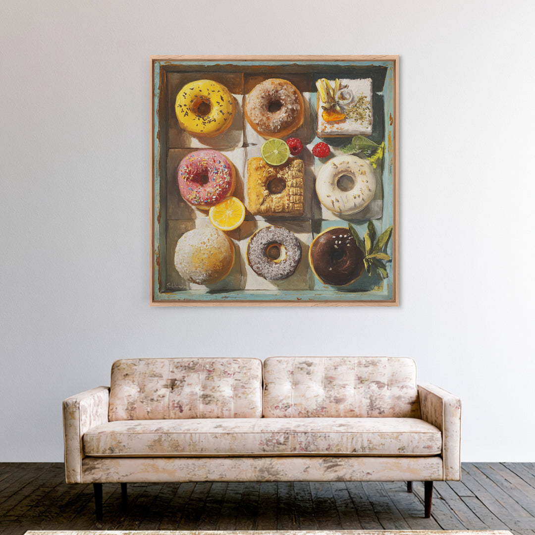 Whimsical Donut Assortment Canvas Print, Bakery Art, Print, Bakery Decor, Fine Art, Patisserie, Food Art, Kitchen Print, BAK-1x1-81