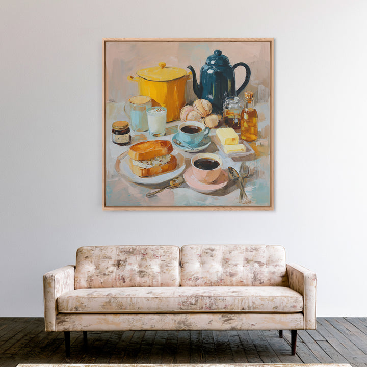 Painterly Eclair and Coffee Still Life Framed Canvas Print, Bakery Art, French Wall Art, Bakery Decor, Abstract Art, Patisserie, BAK-1x1-84