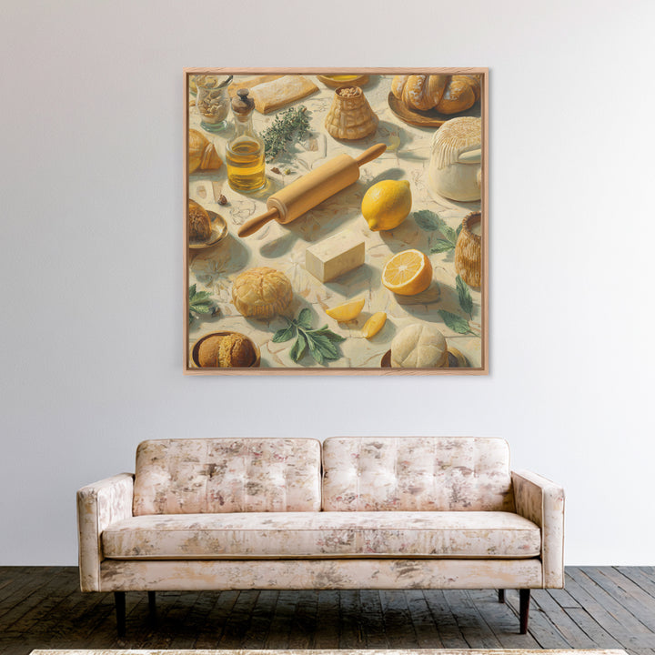 Patisserie Pattern of Rolling Pins and Pastries Framed Canvas Print, Bakery Art, Wall Art, Bakery Decor, Oil Painting, BAK-1x1-93