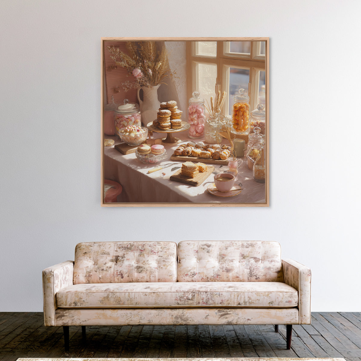 French Patisserie Window Display of Pastel Pastries Canvas Print, Bakery Art, Textured Painting, Bakery Decor, Patisserie, BAK-1x1-98