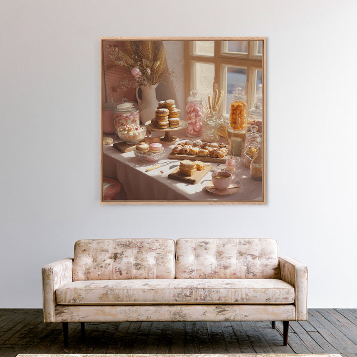 French Patisserie Window Display of Pastel Pastries Canvas Print, Bakery Art, Textured Painting, Bakery Decor, Patisserie, BAK-1x1-98