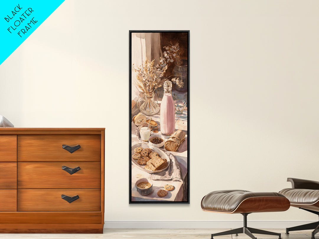 Milk Bottle and Cookies Nostalgic Still Life Canvas Print, Bakery Art, Dining Room Art, Bakery Decor, Fine Art, Patisserie, BAK-1x3-10