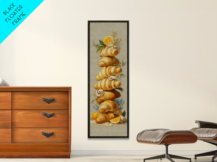 Buttery Croissants Stacked on Striped Linen Canvas Print, Bakery Art, Minimalist Decor, Bakery Decor, Fine Art, Patisserie, BAK-1x3-13