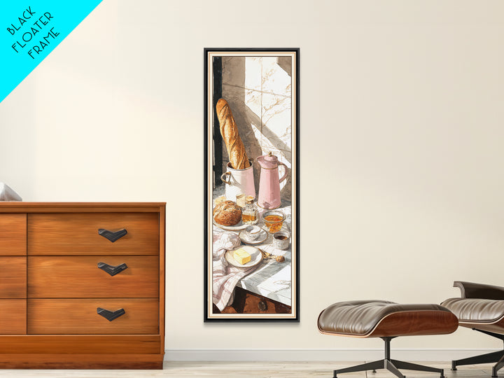 Baguette and Butter Still Life on Marble Framed Canvas Print, Bakery Art, Wall Decor, Bakery Decor, Fine Art, Patisserie, BAK-1x3-20