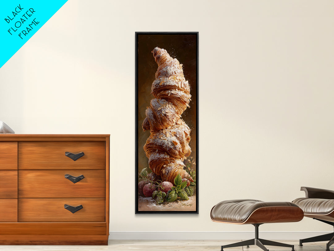 Almond Croissant Closeup Canvas Print, Bakery Art, Kitchen Prints, Bakery Decor, Oil Painting, Patisserie, Fine Art, Kids Art, BAK-1x3-27