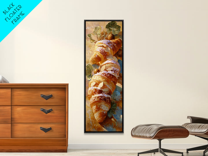Almond Croissant Closeup Framed Canvas Print, Bakery Art, Printable Art, Bakery Decor, Watercolor Art, Patisserie, BAK-1x3-3