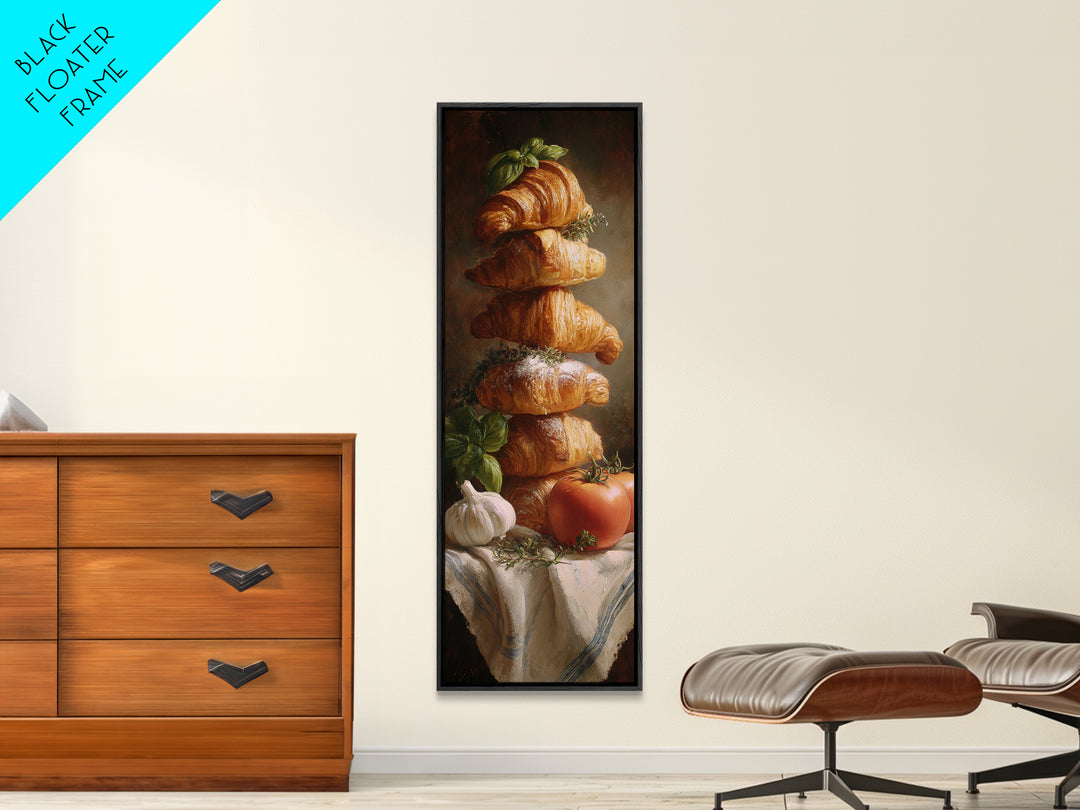 Buttery Croissants Stacked on Striped Linen Canvas Print, Bakery Art, Minimalist Decor, Bakery Decor, Fine Art, Patisserie, BAK-1x3-37