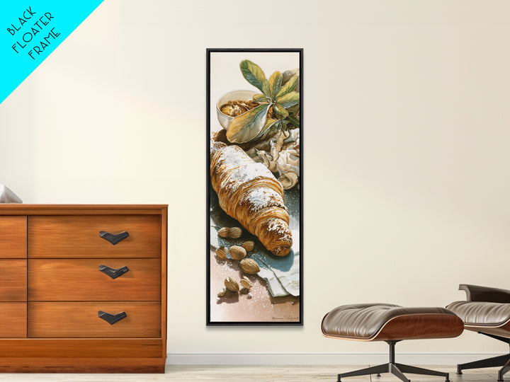 Almond Croissant Closeup Canvas Print, Bakery Art, French Wall Art, Bakery Decor, Abstract Art, Patisserie, Room Decor, BAK-1x3-51