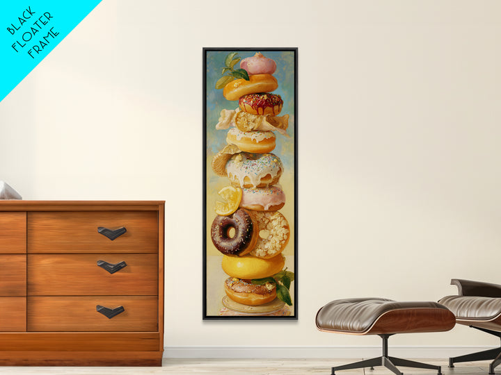 Whimsical Donut Assortment Framed Canvas Print, Bakery Art, Wall Art, Bakery Decor, Oil Painting, Patisserie, BAK-1x3-69