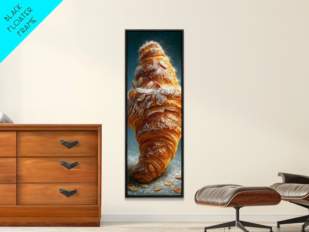 Almond Croissant Closeup Framed Canvas Print, Bakery Art, Neutral Decor, Bakery Decor, Fine Art, Patisserie, Home Decor, BAK-1x3-75